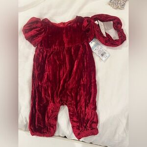 Velour / Velvet Baby Girl Jumpsuit with Bow